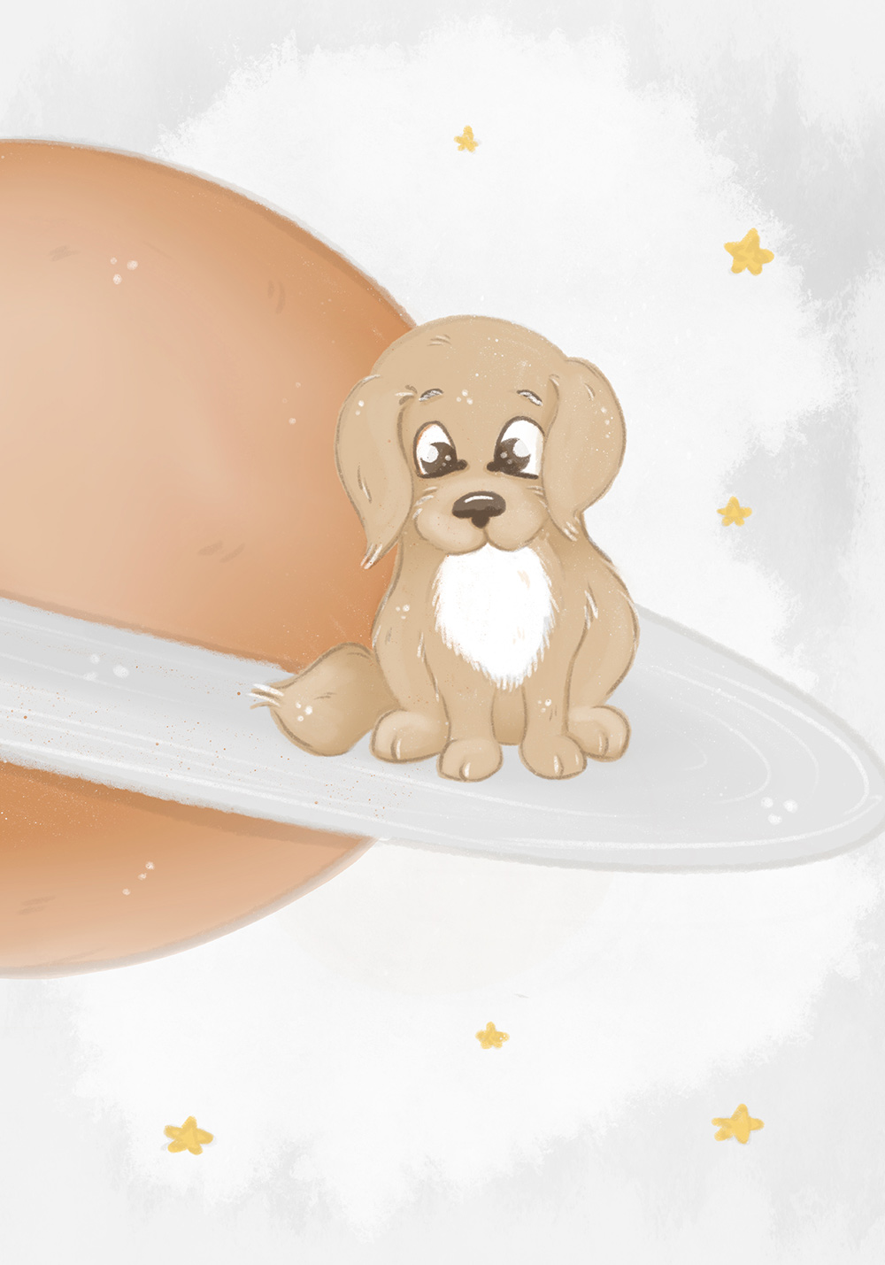Affiche chambre bébé chiot assis sur l'anneau d'une planète Poster chambre enfant
