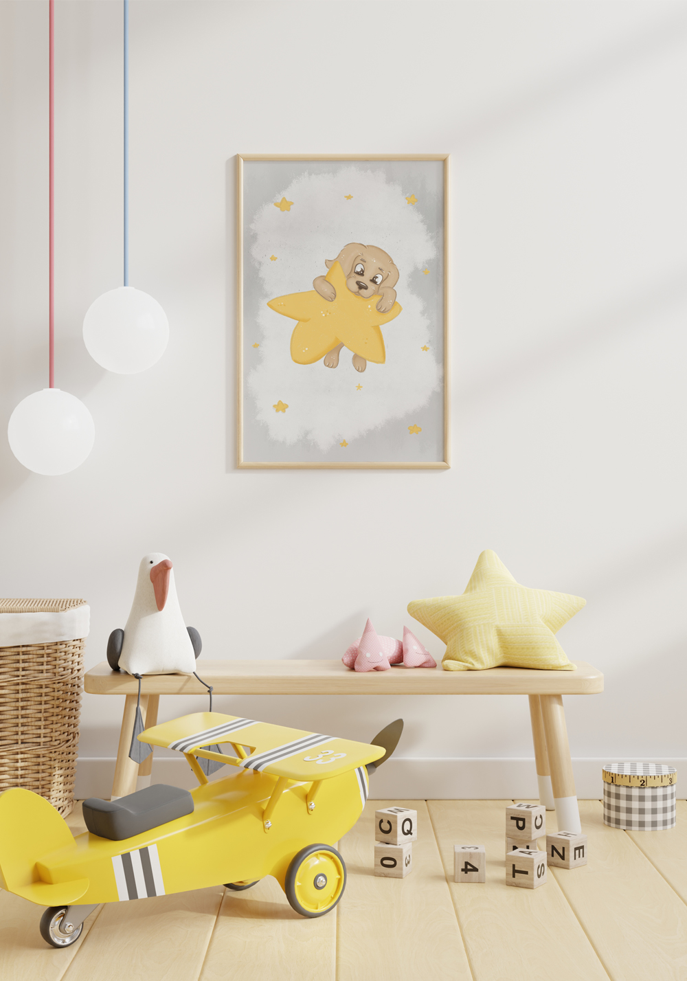 Chiot sur une étoile Affiche chambre d'enfant