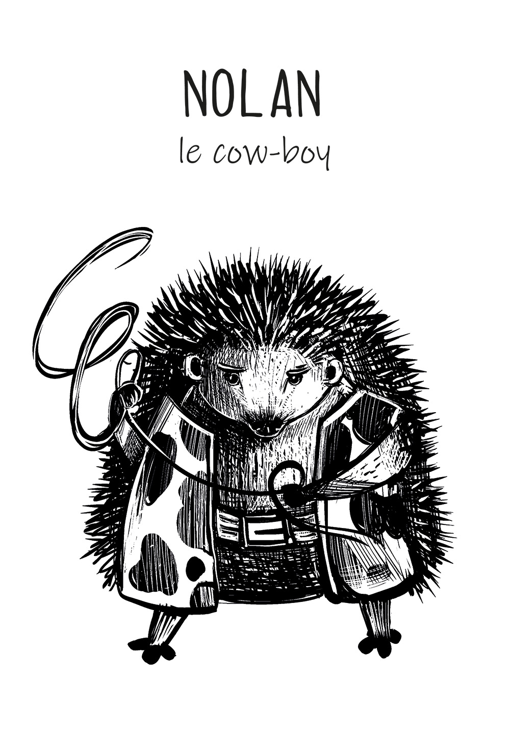 Affiche prénom enfant cow-boy hérisson lasso Décoration murale