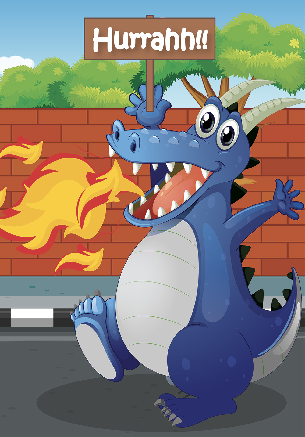 Affiche enfant dragon bleu content flamme dessin Poster chambre