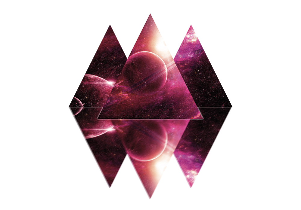 Étoiles planète galaxie triangles rose poster mural
