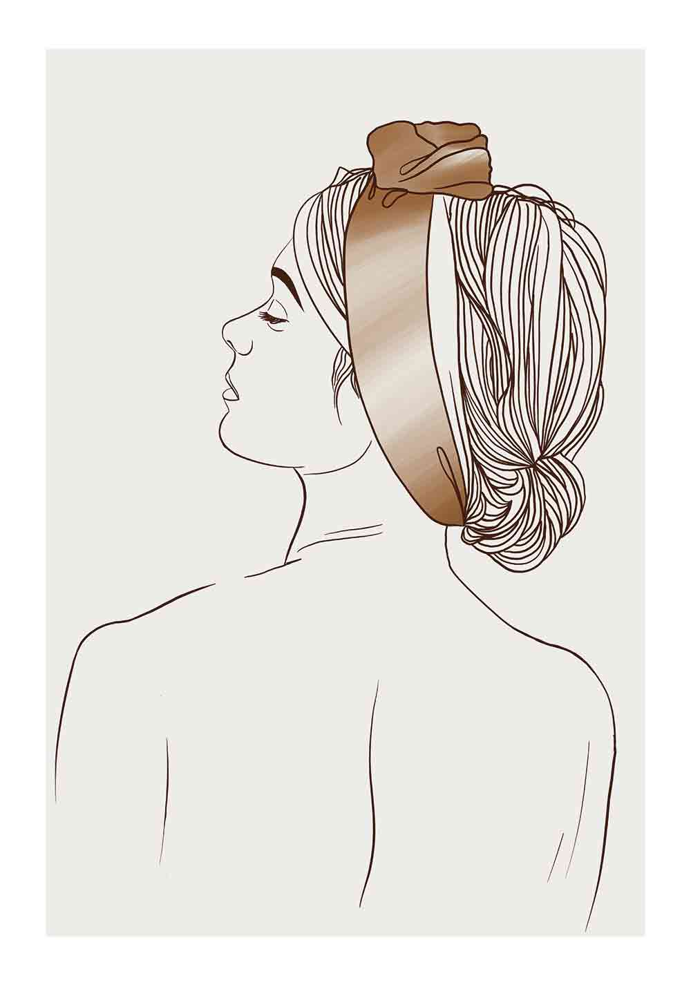 Affiche femme de dos noeud cheveux line art Décoration murale bureau