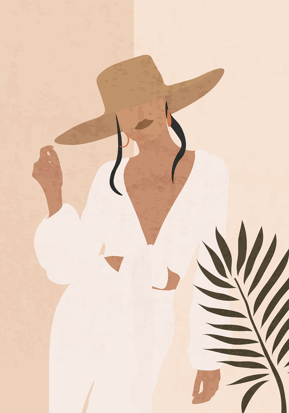 Affiche femme au chapeau style boho minimaliste couleurs terracotta Décoration murale