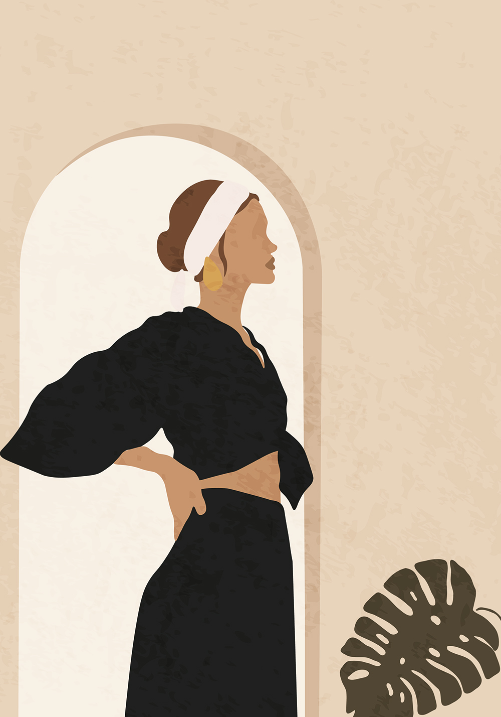 Affiche art déco femme tenue noire serre-tête boucles d'oreilles Décoration murale