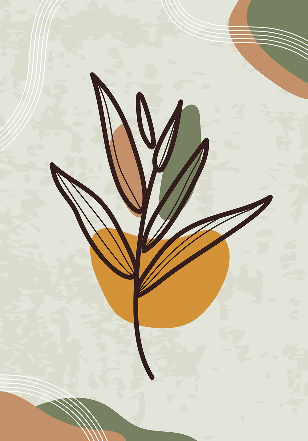 Feuille plante verte Line art Affiche