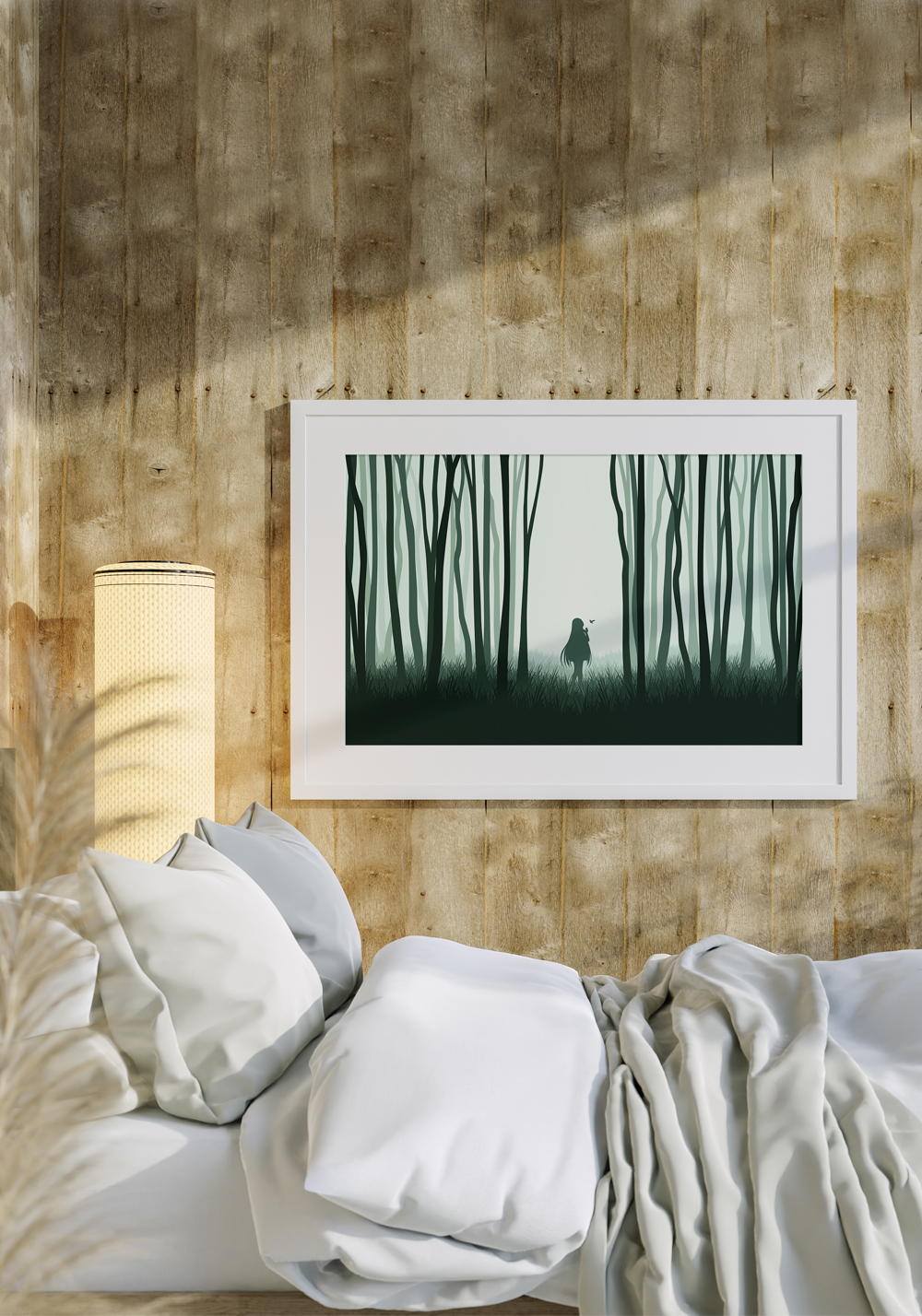 Forêt dessin minimaliste jeune fille Affiche chambre
