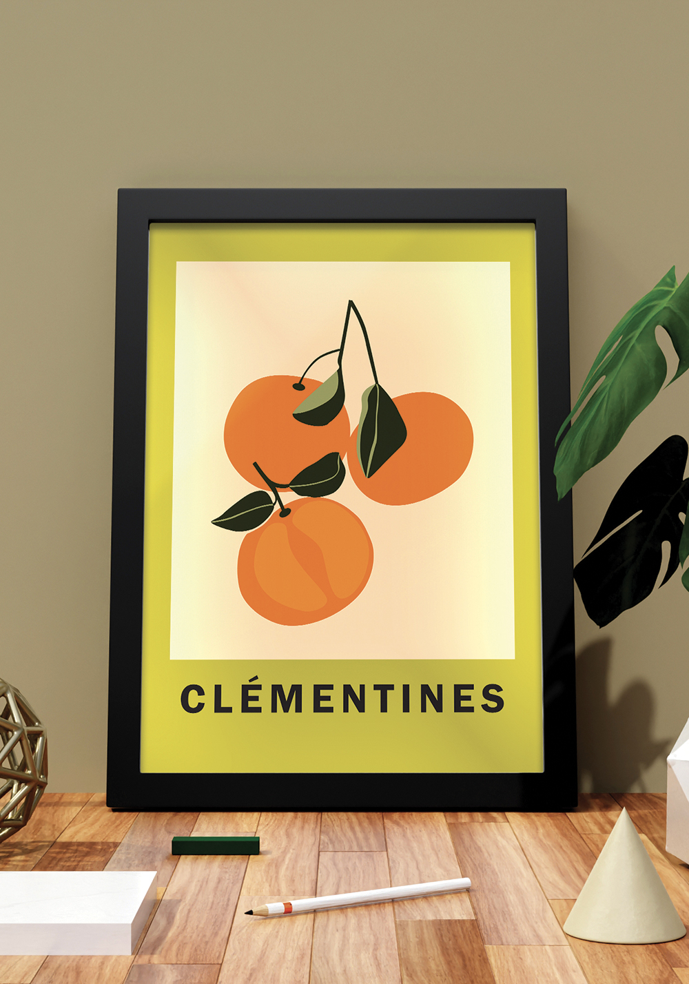 Fruits clémentines oranges quartiers fleurs et feuilles parfumées Affiche murale Artcamia