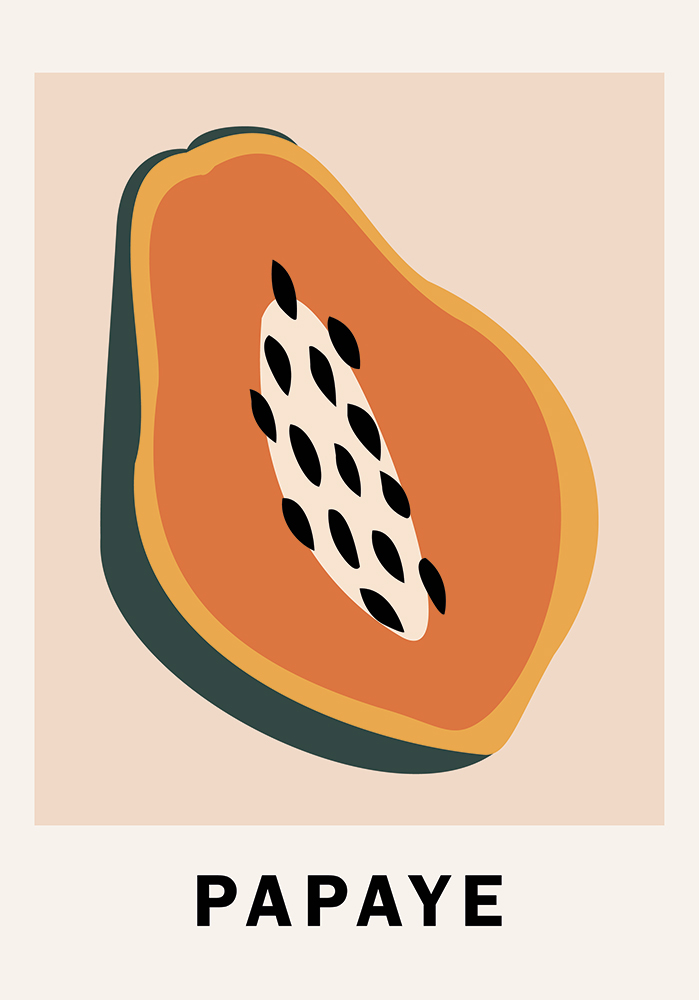 Illustration papaye coupée en deux graines noires Décor mural cuisine