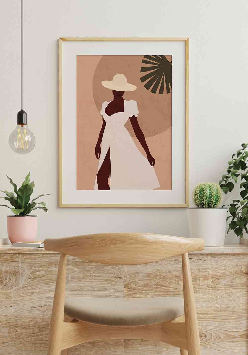 Jeune fille été bronzée chapeau de paille style boho Décoration murale Artcamia