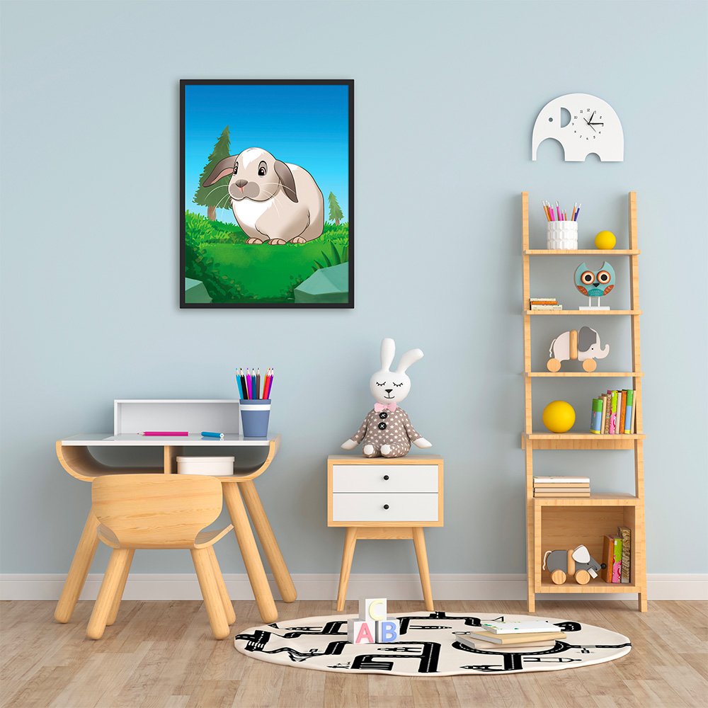 Poster Lapin Friends. Décoration Chambre Enfant. Dessin thème pastel.