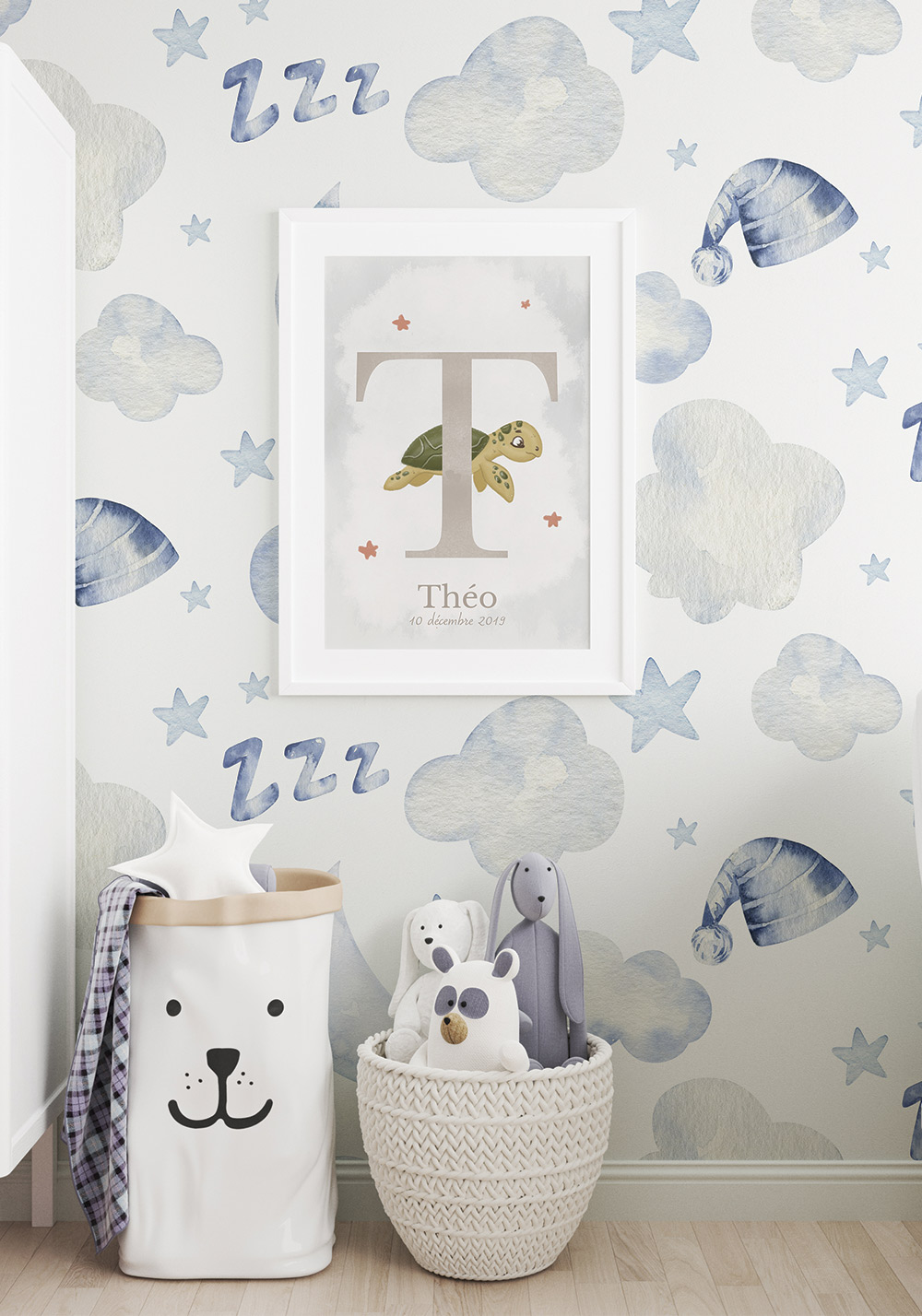 Lettre alphabet T cadeau offrir naissance pour bébé Affiche personnalisable chambre Artcamia