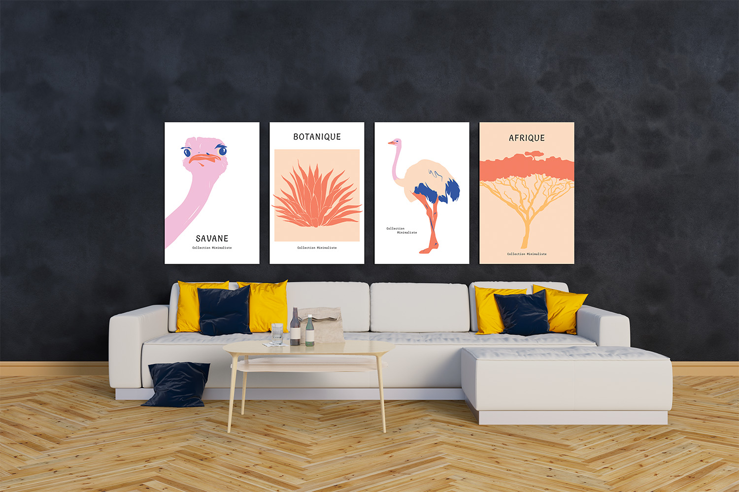 Lot de 4 affiches savane