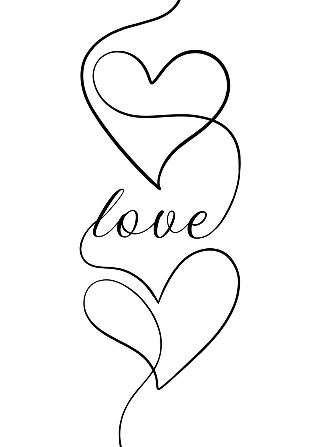 Love amoureux line art deux cœurs Décoration murale bureau