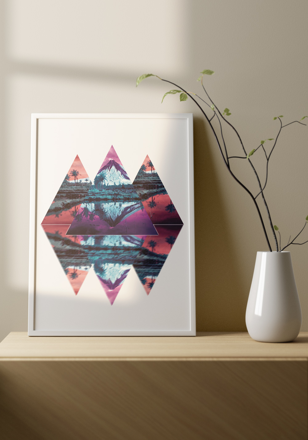 Paysage triangles montage photos volcan Affiche chambre