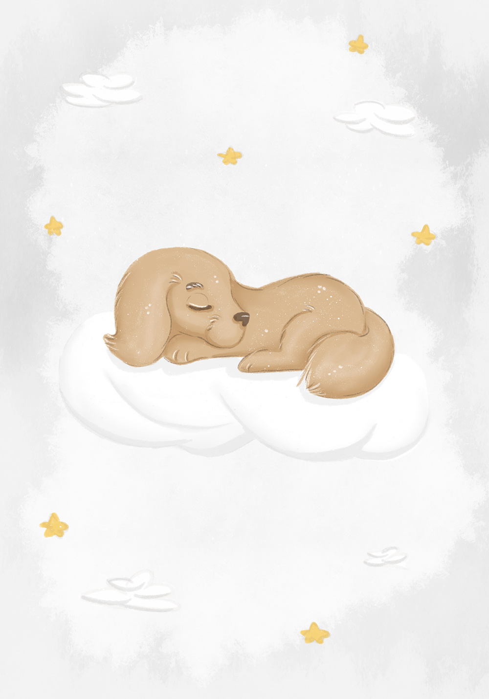 Poster bébé petit chien qui dort nuage Décoration