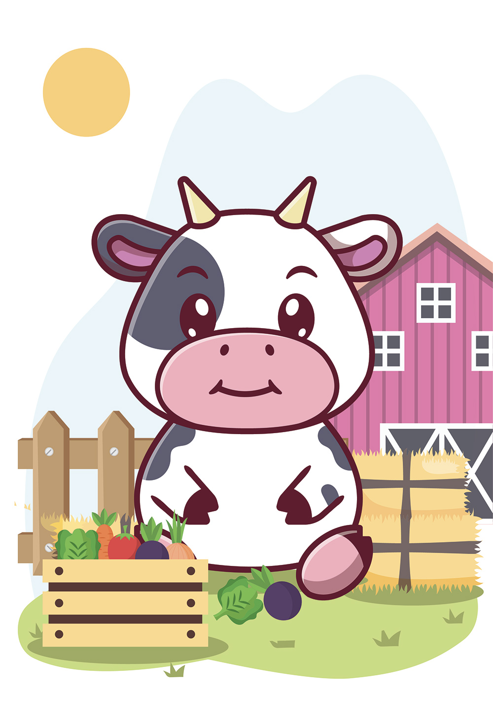 Affiche chambre enfant petite vache légumes ferme décoration murale bébé