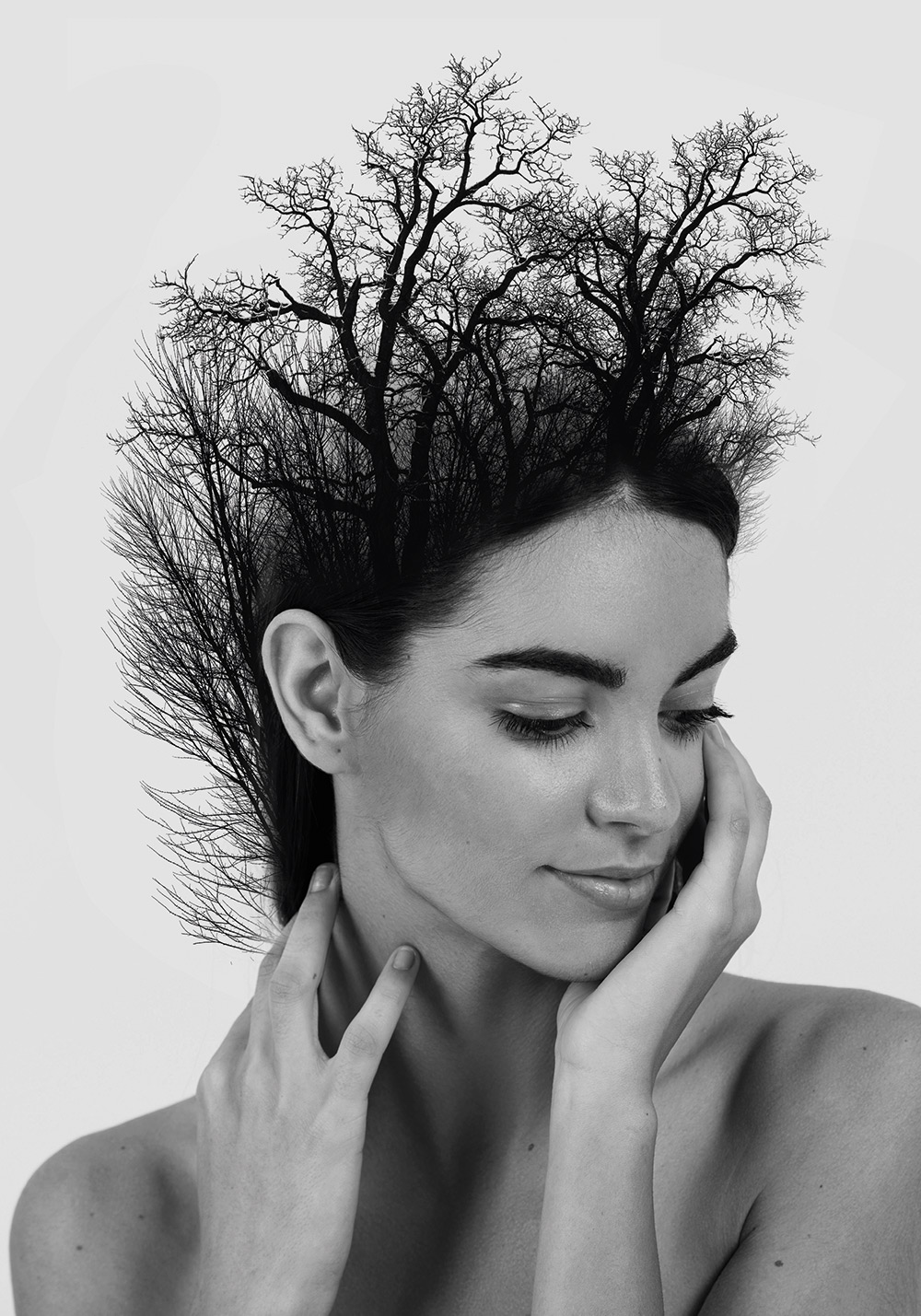 Affiche portrait femme photo double exposition arbres Décoration murale