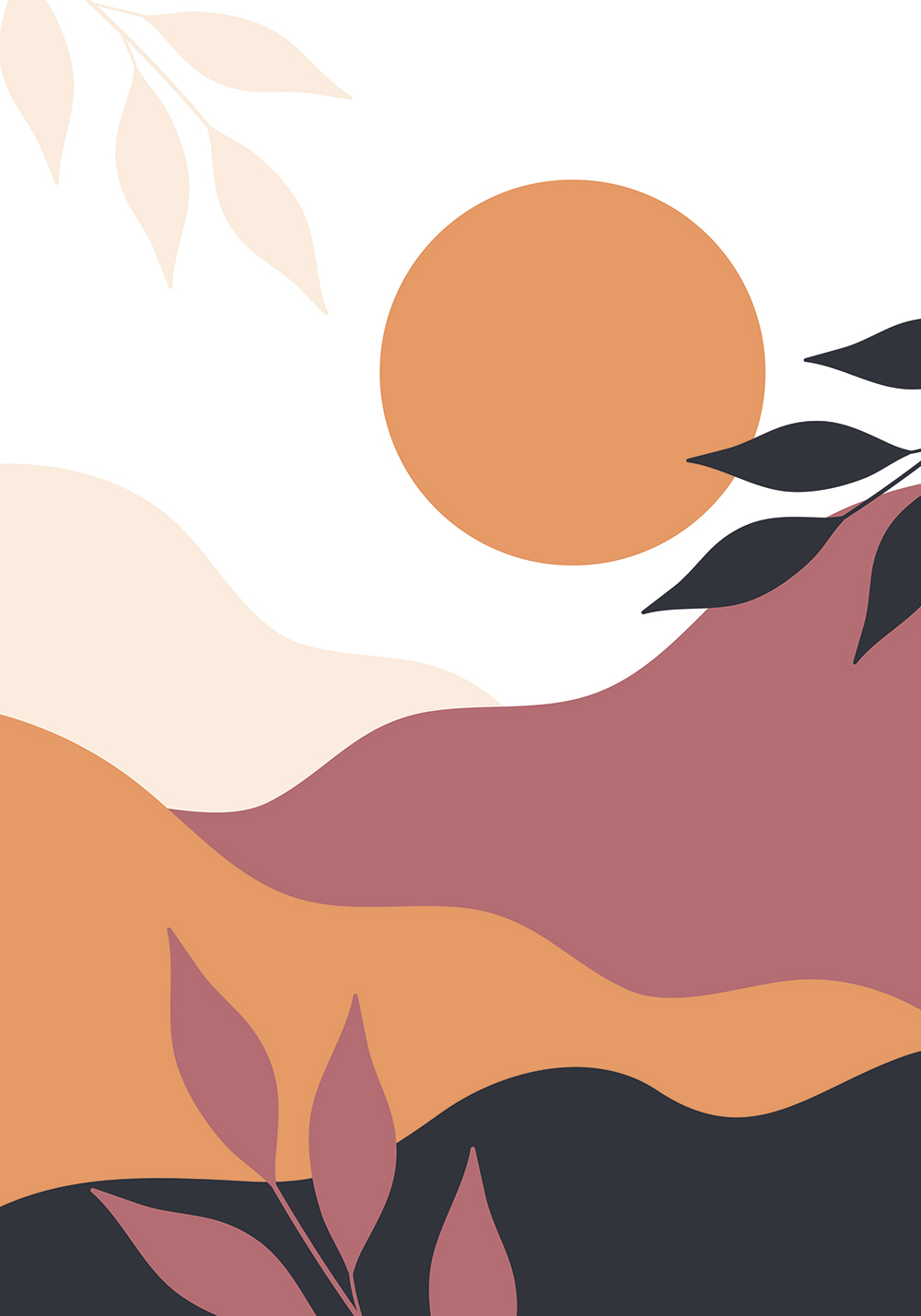 Affiche montagne plante soleil Boho Décoration murale