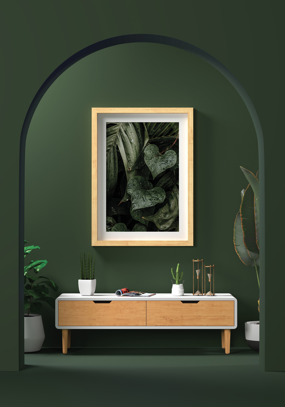 Plante verte exotique grande feuille découpée poster salon