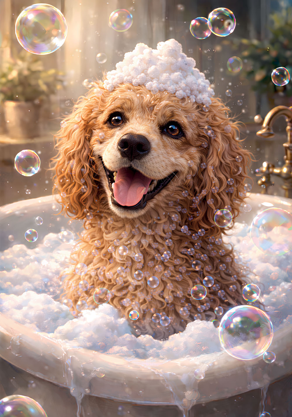 Poster caniche salle de bain