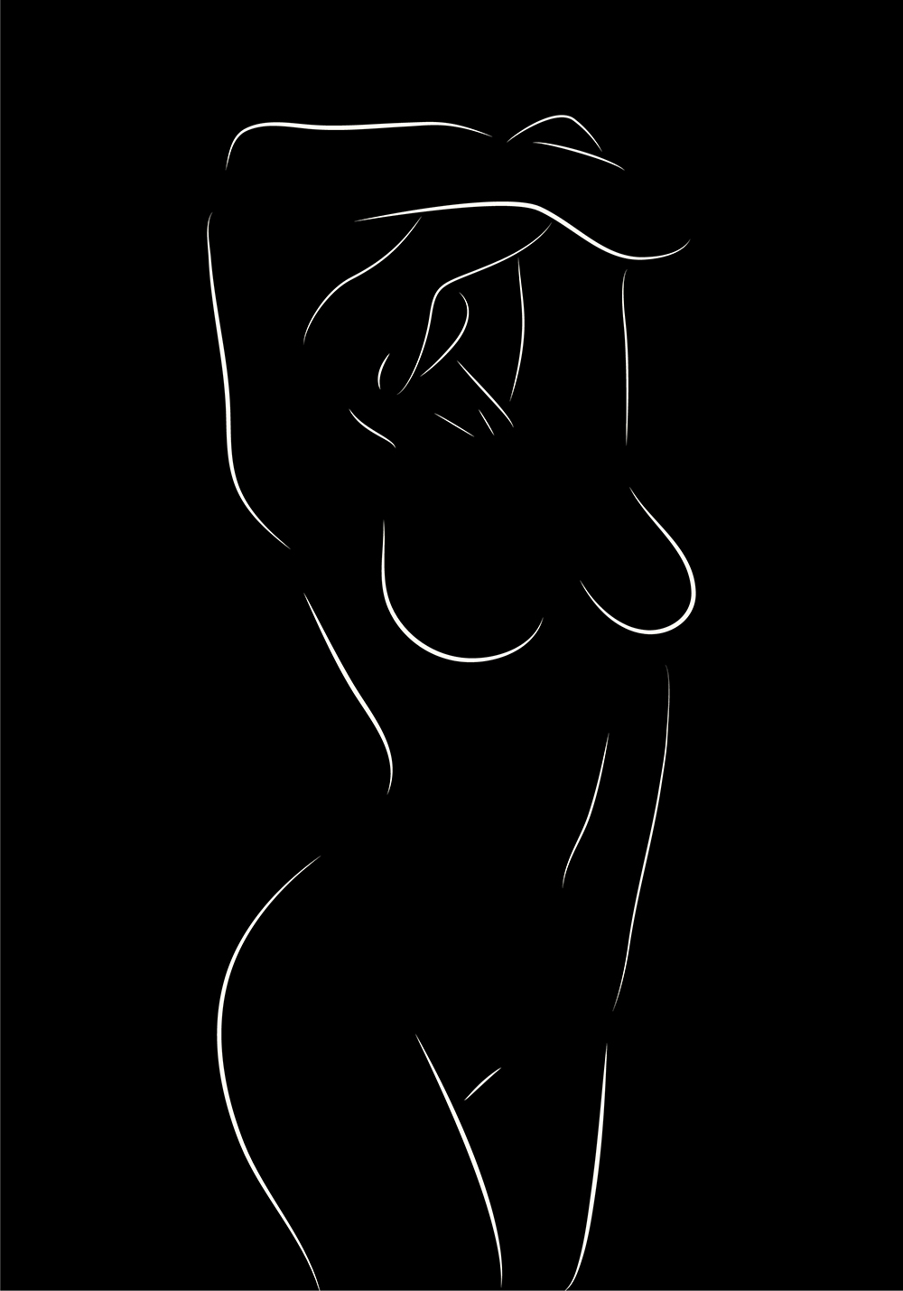 Poster femme nue bras levés affiche noir et blanc
