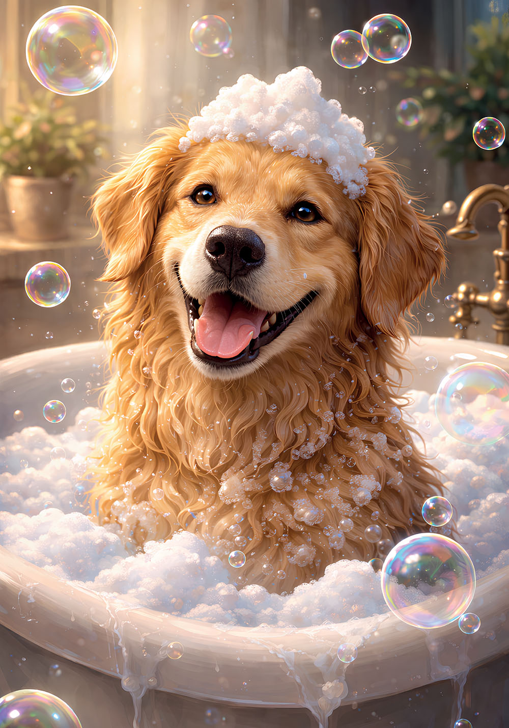 Poster golden retriever salle de bain