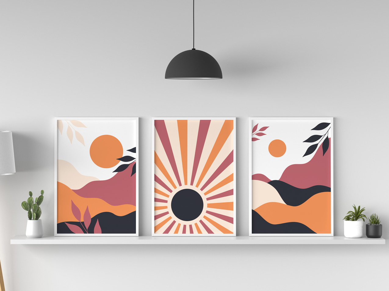 Posters ocre soleils paysages flat design Posters ocre soleils paysages flat design