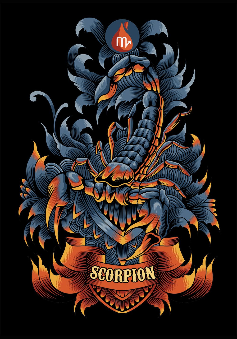 Affiche signe astrologique scorpion eau fleuve tourbière Poster mural