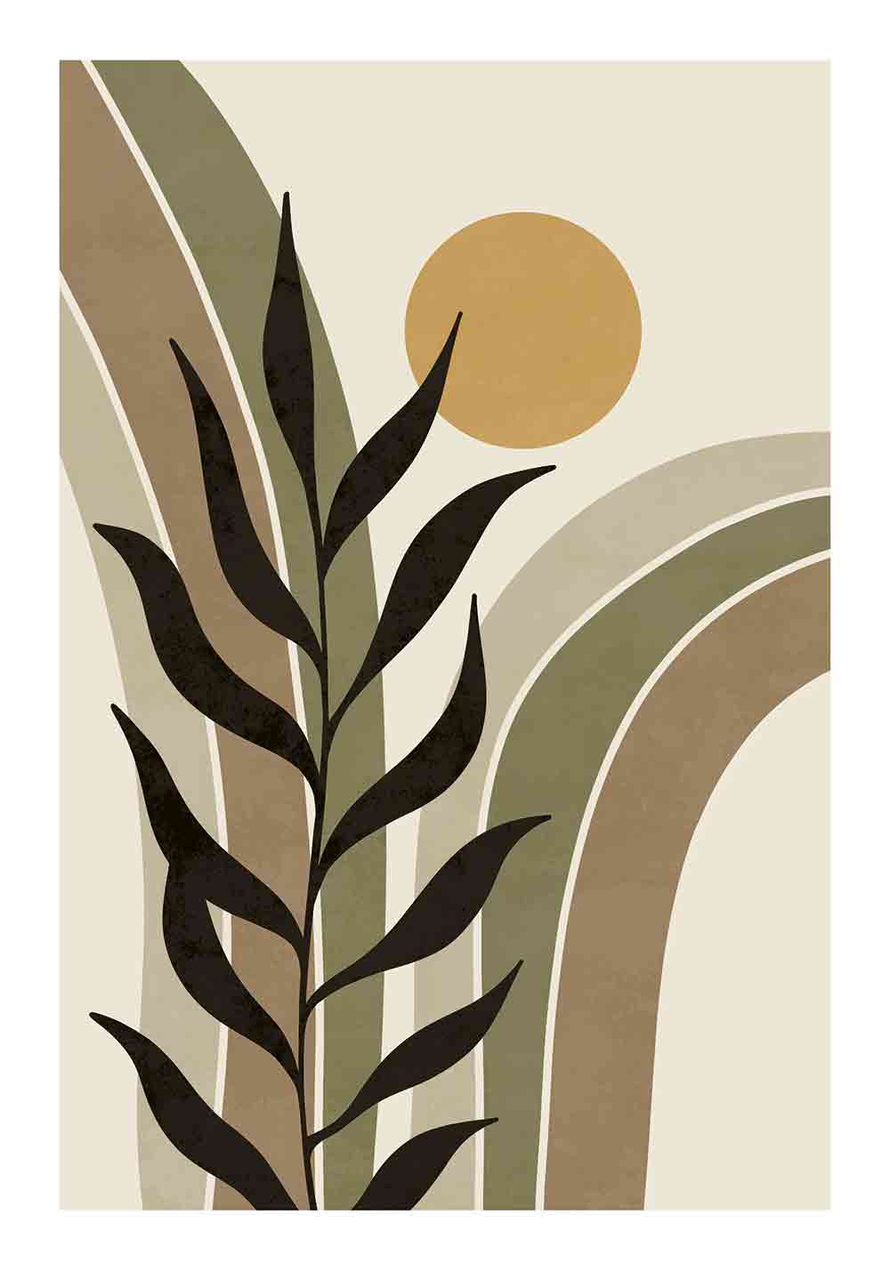 Affiche avec une plante devant un soleil et deux arches Décoration murale bureau
