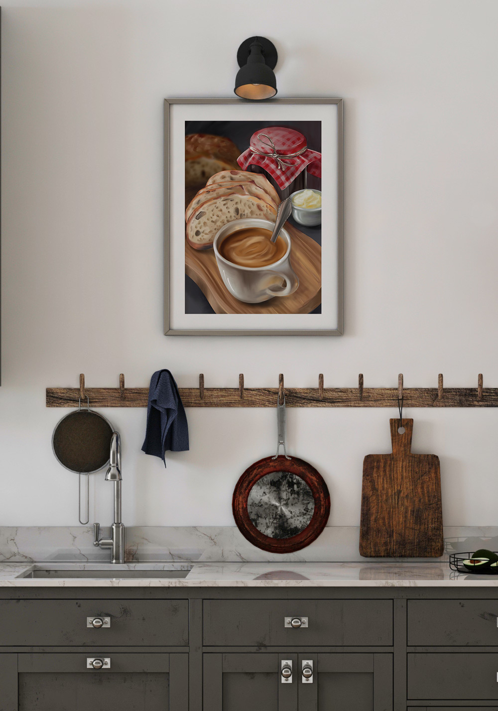 Tasse de café noir matin petit déjeuner Poster mural