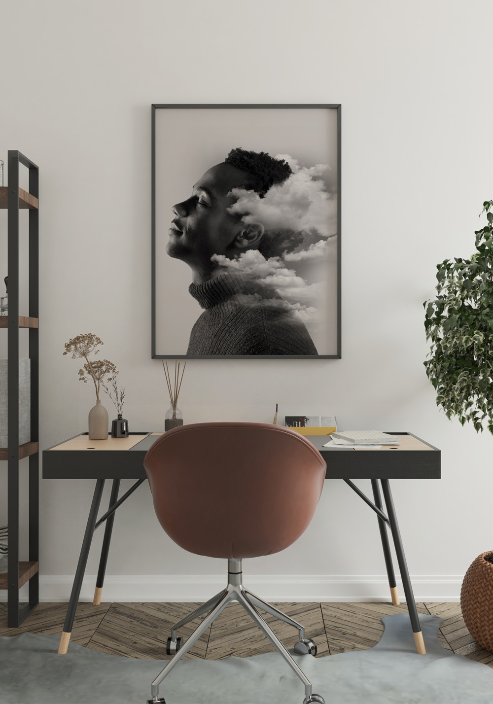 Visage homme rêve nuage Affiche chambre