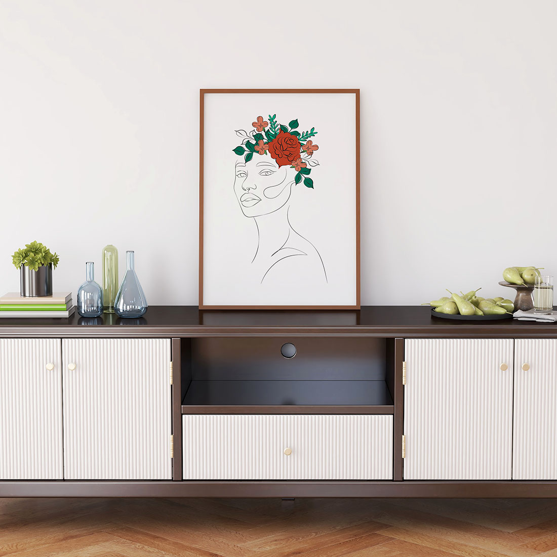 Affiche buste femme fleurs