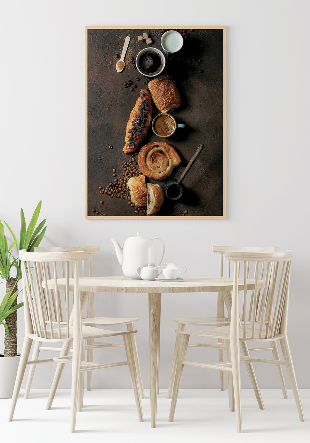 Affiche café matin viennoiseries pain aux raisins Artcamia