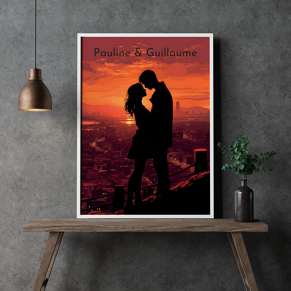 Affiche couple coucher de soleil