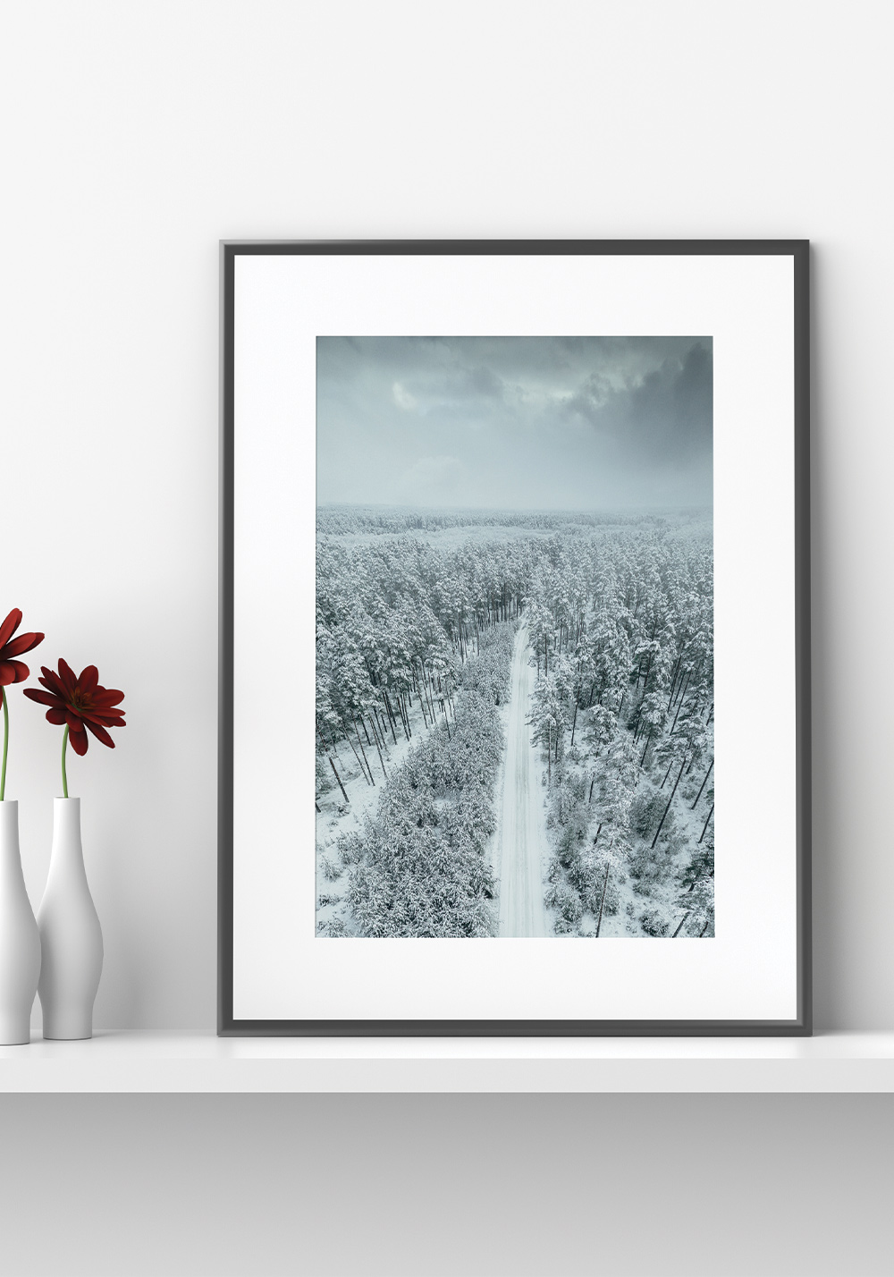 Affiche neige arbres sapins montagne Artcamia