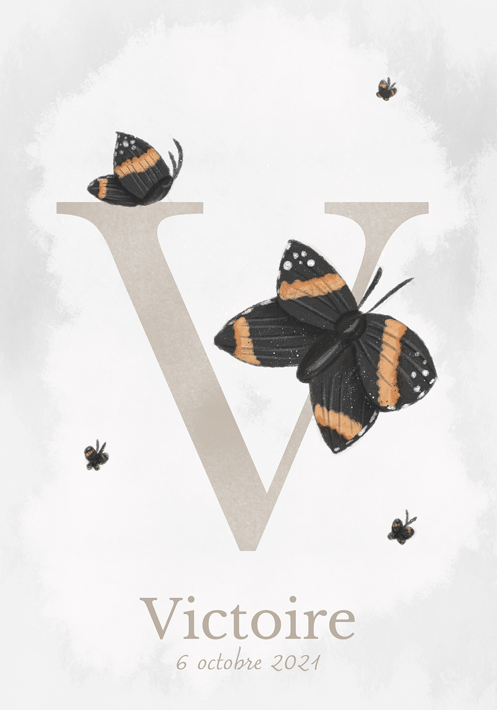 Affiche personnalisable prénom enfant lettre V cadeau de naissance Décoration murale chambre
