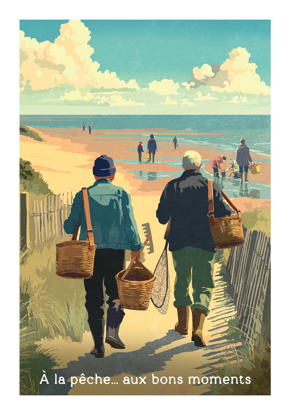 Affiche vintage pêche à pied
