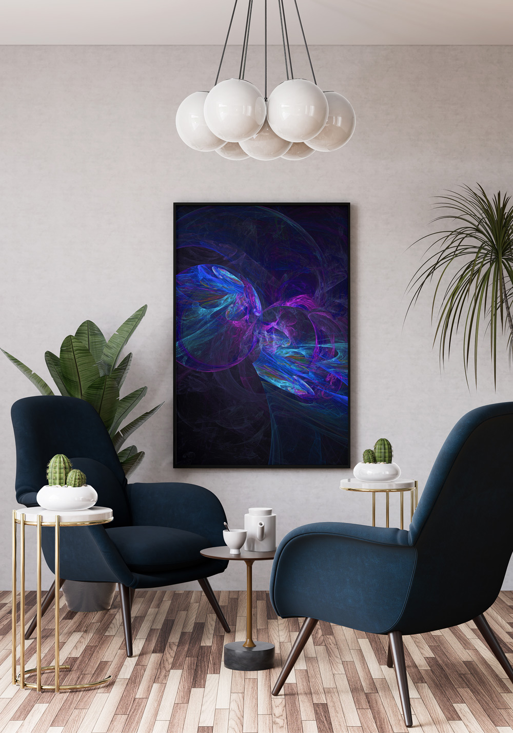 Art fractal sphère bleu Affiche chambre