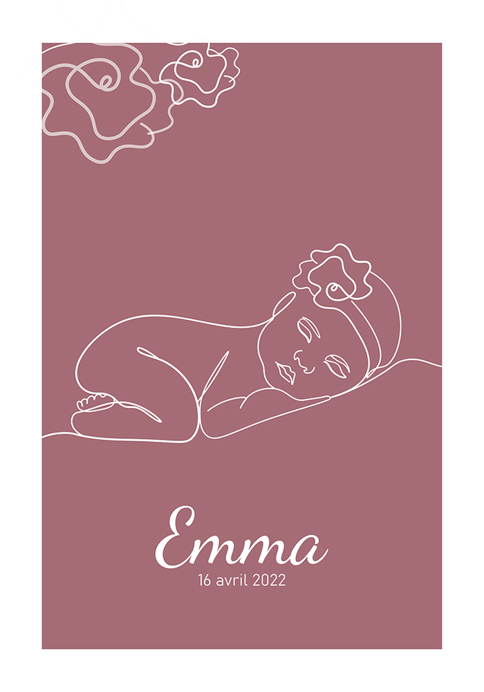Bébé fille endormie poster prénom date line art