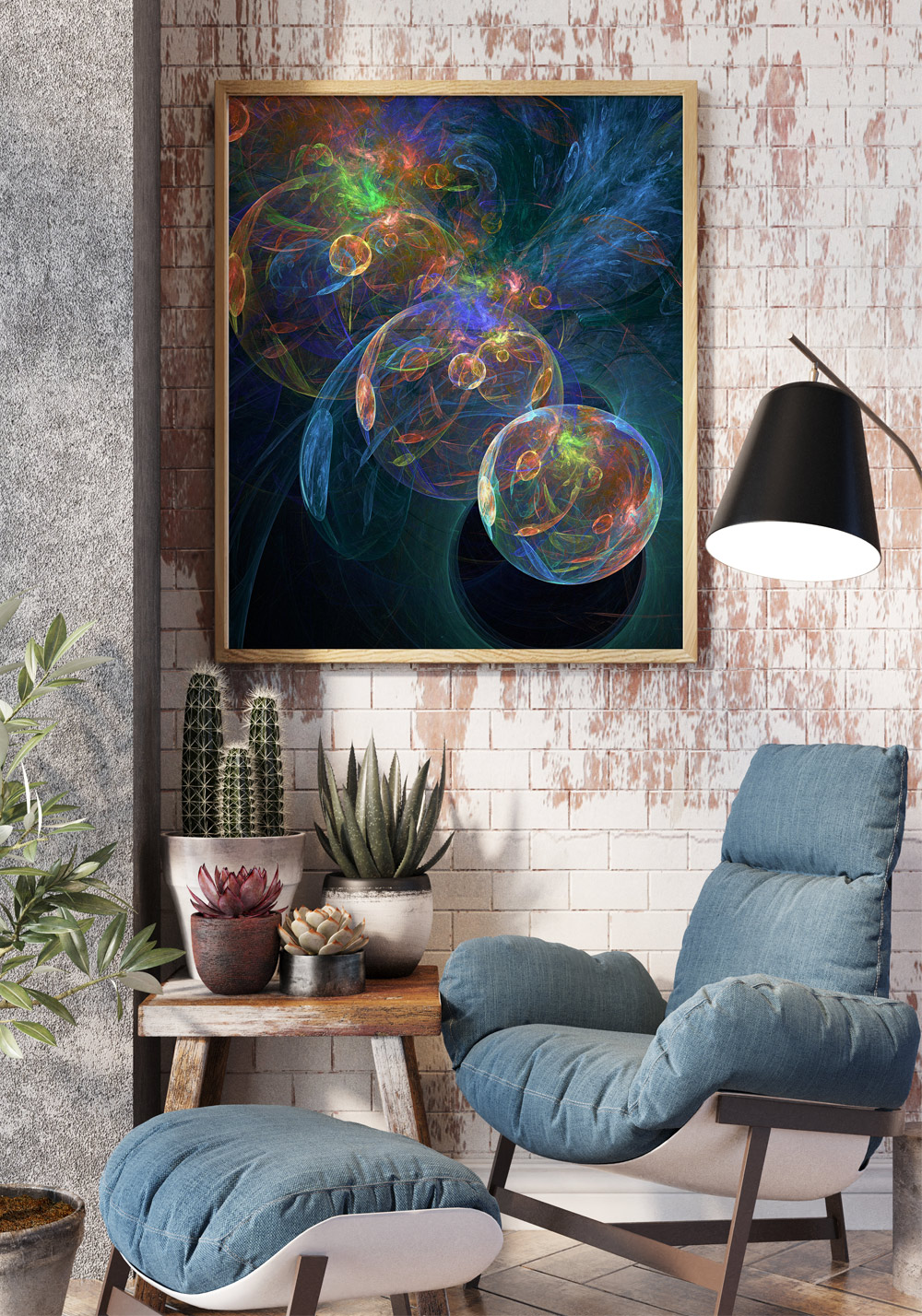Bubbles Art Fractal formes sphériques Affiche chambre