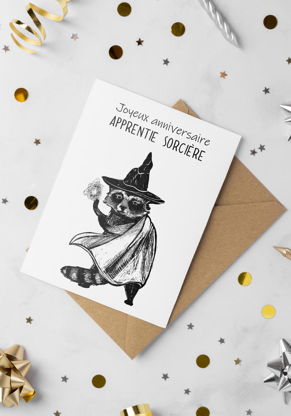 Carte double anniversaire apprentie sorcière apprend la magie