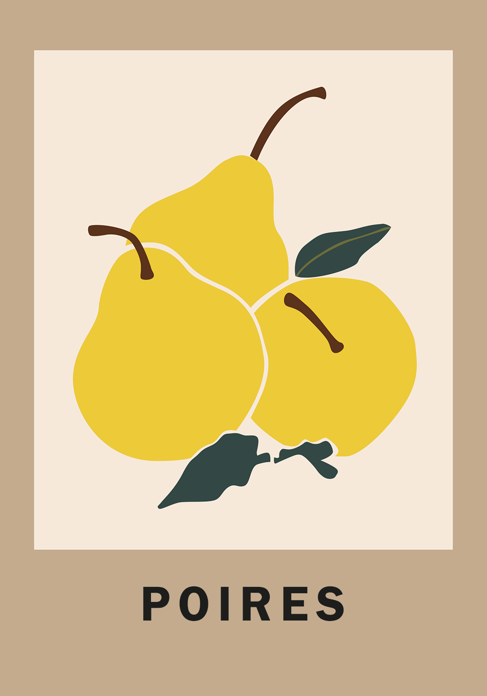 Affiche poires dessin fruits pépins noirs Décoration murale bureau