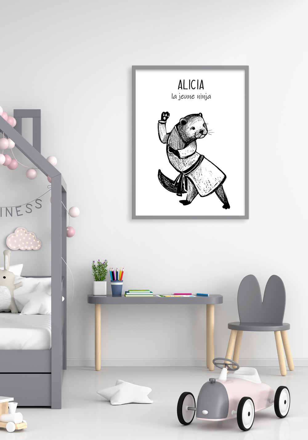 Ninja espionne japonaise affiche personnalisable prénom Artcamia