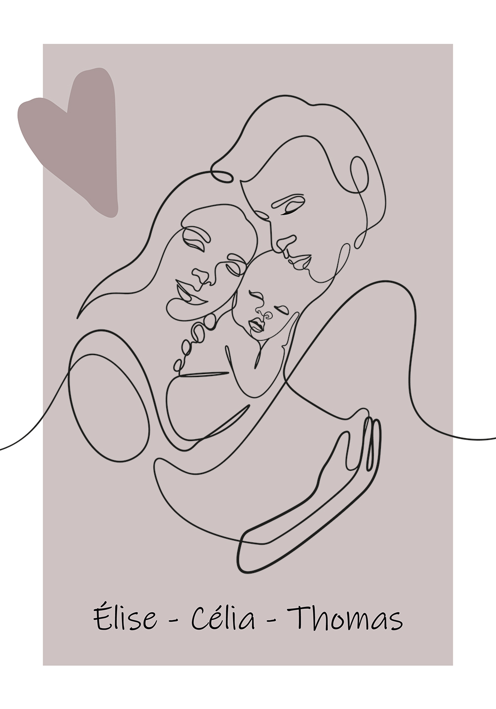 Affiche parents bébé line art Poster naissance personnalisé