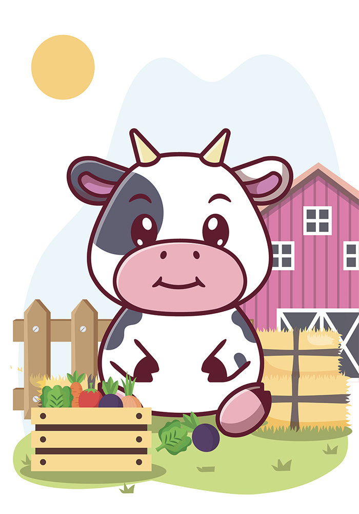 Petite vache légumes animaux de la ferme Décoration murs enfant
