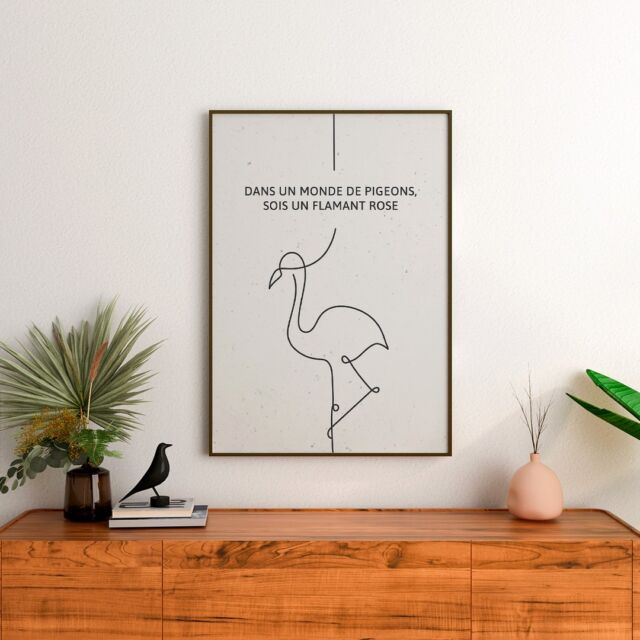 Dans un monde de pigeons, sois un flamant rose 🦩

Cette affiche élégante et minimaliste apportera une touche d'originalité et humoristique à votre intérieur.

Cette citation invite à se démarquer, à embrasser son unicité et à rester authentique dans un monde où l’on peut facilement se fondre dans la masse.

#artcamia #affiche #affichedeco #affichehumoristique #afficheminimaliste #posterdesign #posterinspiration #decominimaliste #decorationmurale #noiretblanc #lineart #dessinautrait #humour #citation #flamantrose #madeinfrance #france