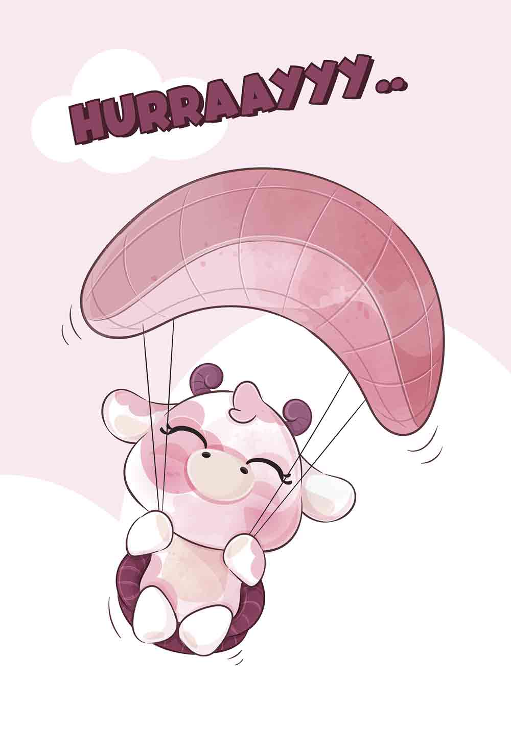 Vachette qui saute en parachute – Affiche pour enfants