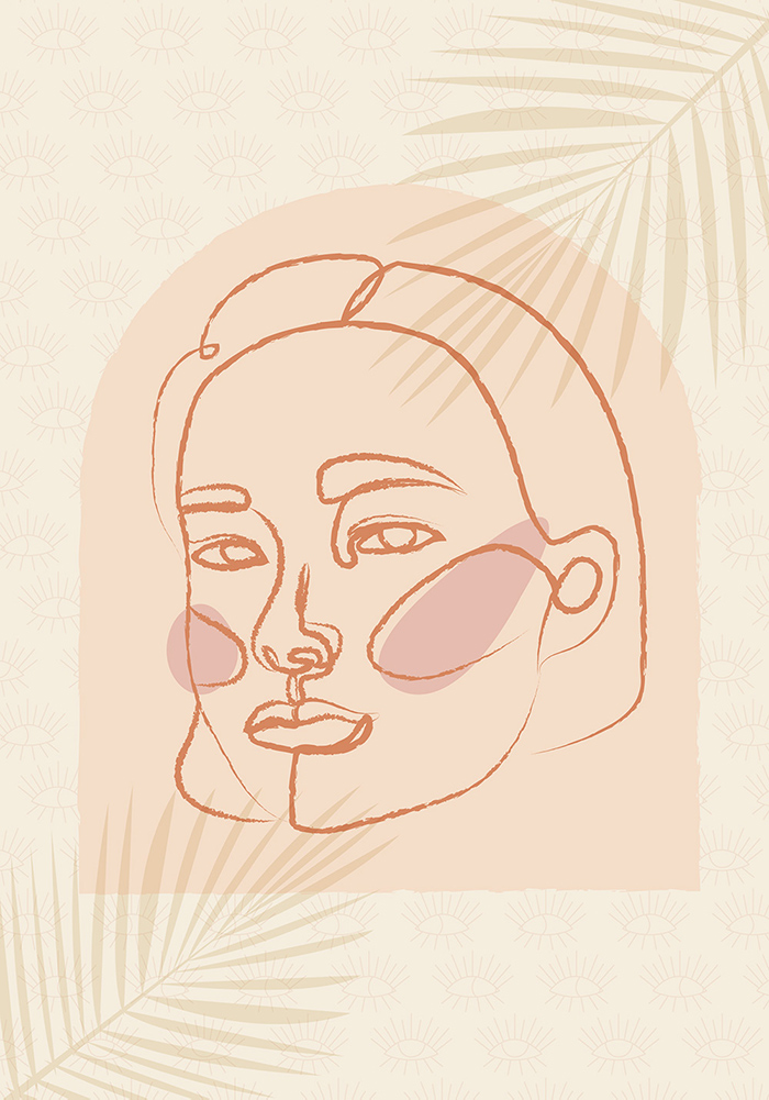 Visage Line art boho feuilles pommettes Poster Artcamia